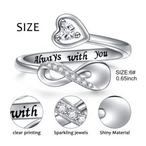 HOOHWE Cremation Ring for Ashes - Sterling Silver Infinity Mini Urn Ring Heart Shape Hold Loved Ones Ashes Always With You Memorial Keepsake Locket Rings for Human/Pet Ash Memorial Jewelry for Women