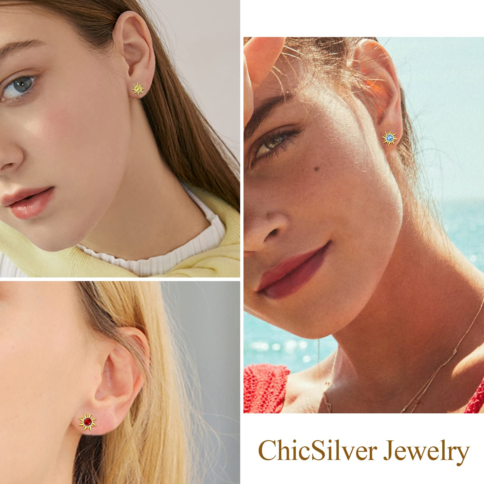 ChicSilver Citrine Earrings November Birthstone Earrings 925 Sterling Silver Sun Earrings Gold Stud Earrings for Women