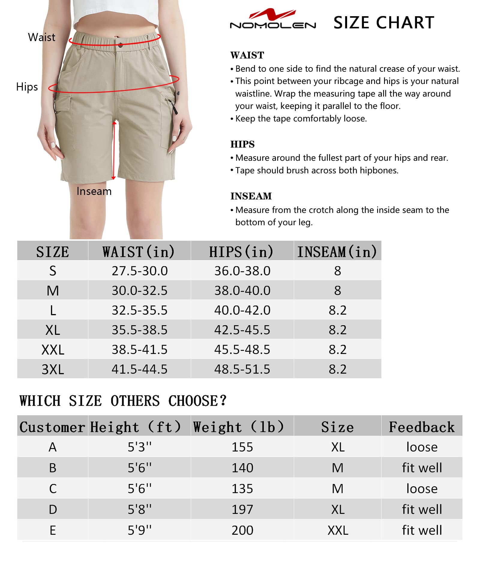 Nomolen Women's Hiking Cargo Shorts Lightweight Quick Dry Outdoor Golf Travel Shorts for Women with Zipper Pockets UPF 50+