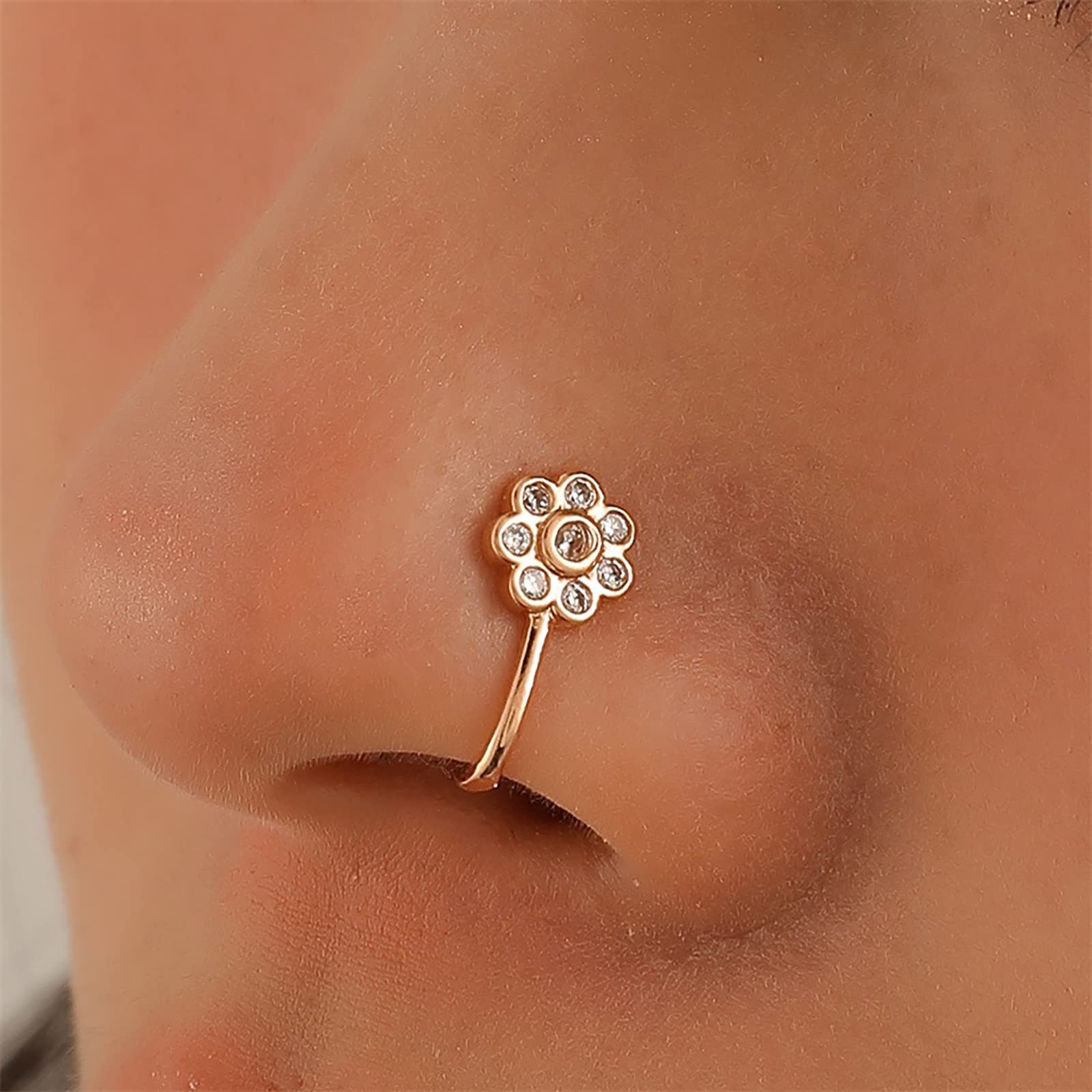 Nose Adjustable Ring for Women Fake Ring Piercing Nose Non-Piercing Fake Ring Nose Ring Clip-On Nose Jewelry Nose Piercing Jewelry Stud (B, One Size)