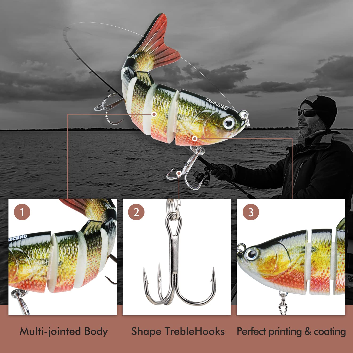 TRUSCEND Fishing Lures for Bass Trout Swimbaits for Bass Fishing Segmented Multi Jointed Swim Baits Slow Sinking Swimming Lures for Freshwater Saltwater Fishing Gear Lure Kit Fishing Gifts Plugs