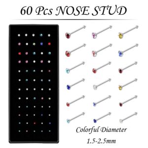 4 Sets 200 Pcs Nose Rings Studs and Hoops, Straight Shaped Surgical Stainless Steel Hypoallergenic Piercing Jewelry for Women Men and Ideal Gift