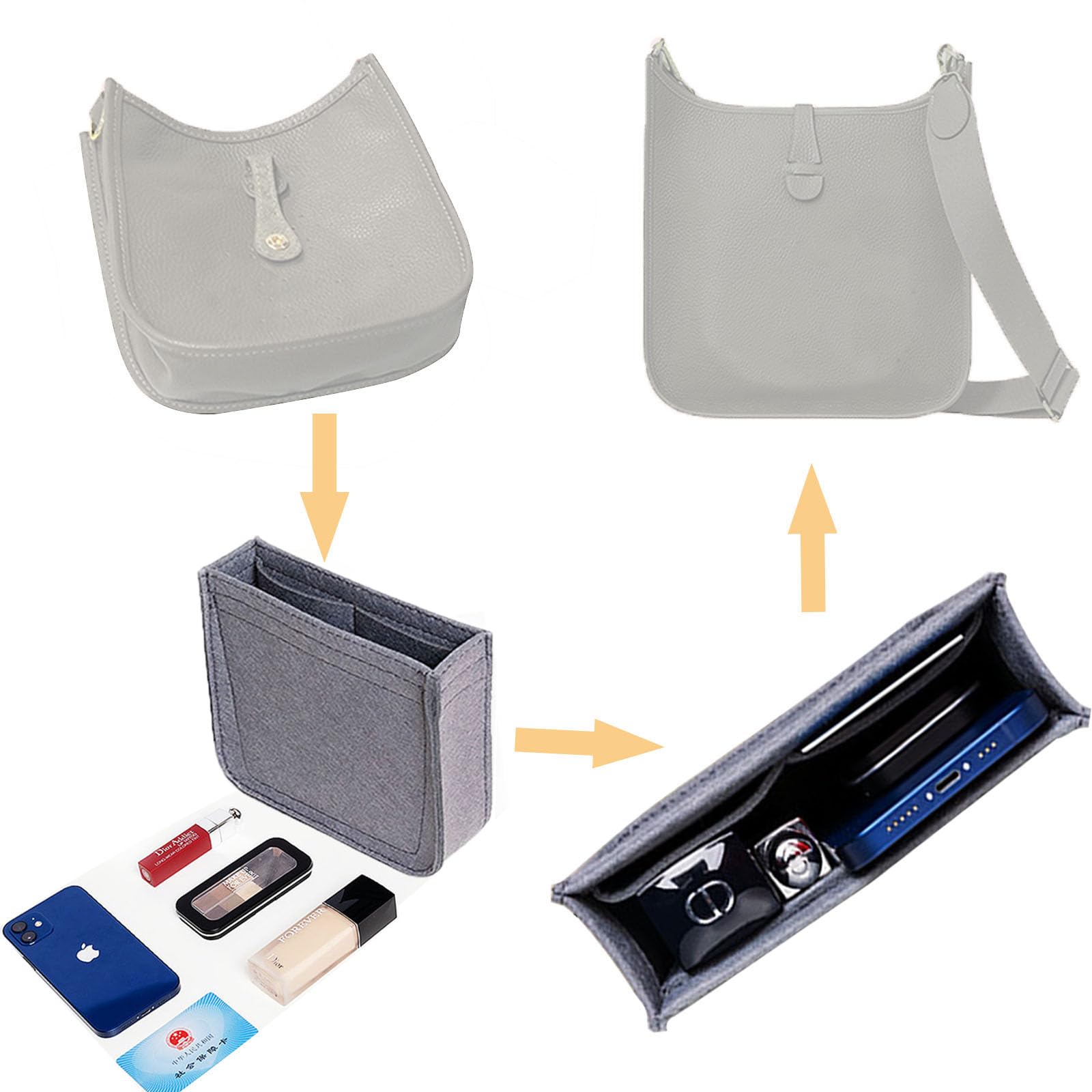 Lckaey Felt Organizer- for Evelyne III 29 PM Bags Insert- Handbag Purse insert-1003Grey-M