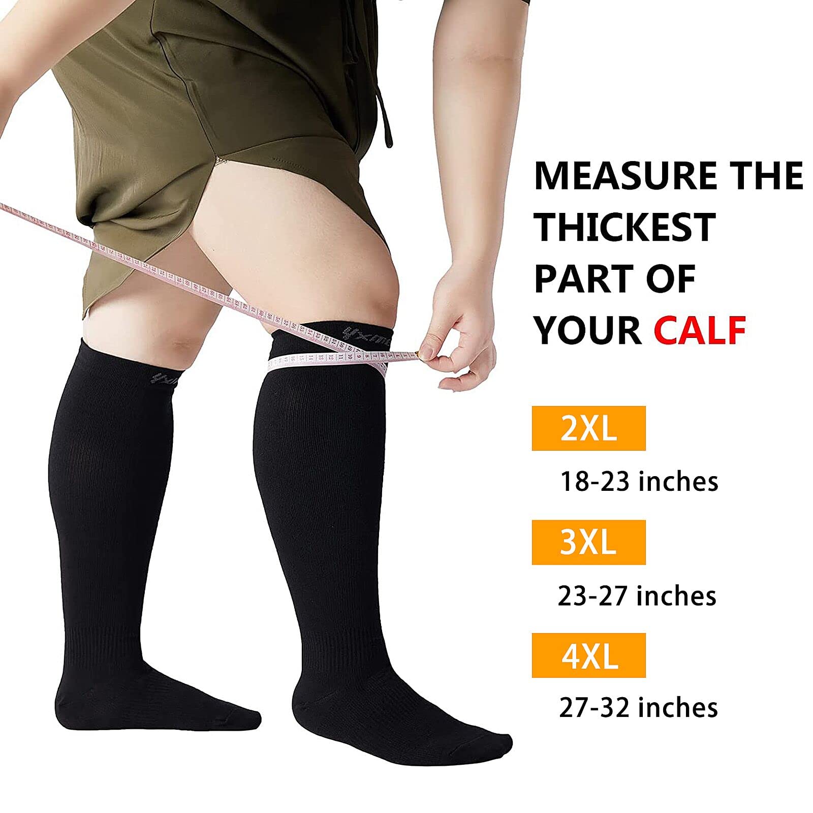 HGRTYXS Plus Size Compression Socks for Women Men Wide Calf, Compression Socks 2XL Circulation 20-30mmHg Support Knee High Stockings