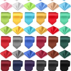 Zhanmai 48 Pcs Men Solid Color Ties and Pocket Square Set Satin Necktie Business Handkerchief for Wedding Party (Bright Color)