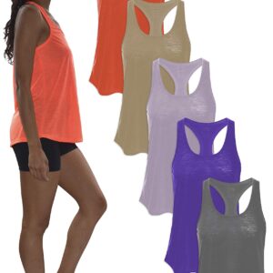 Women's 5 Pack Everyday Flowy Burnout Racer Back Active Workout Tank Tops