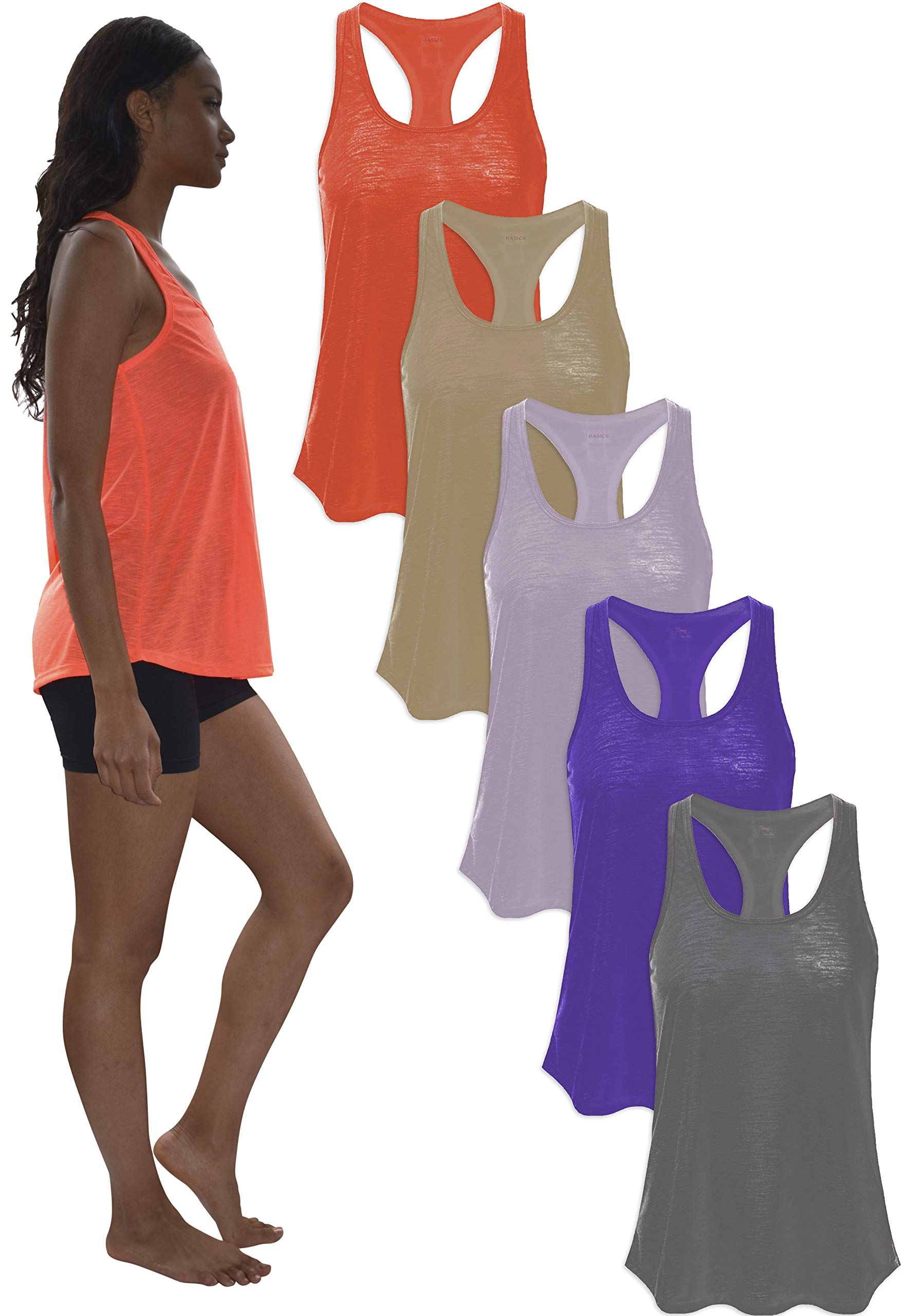 Women's 5 Pack Everyday Flowy Burnout Racer Back Active Workout Tank Tops