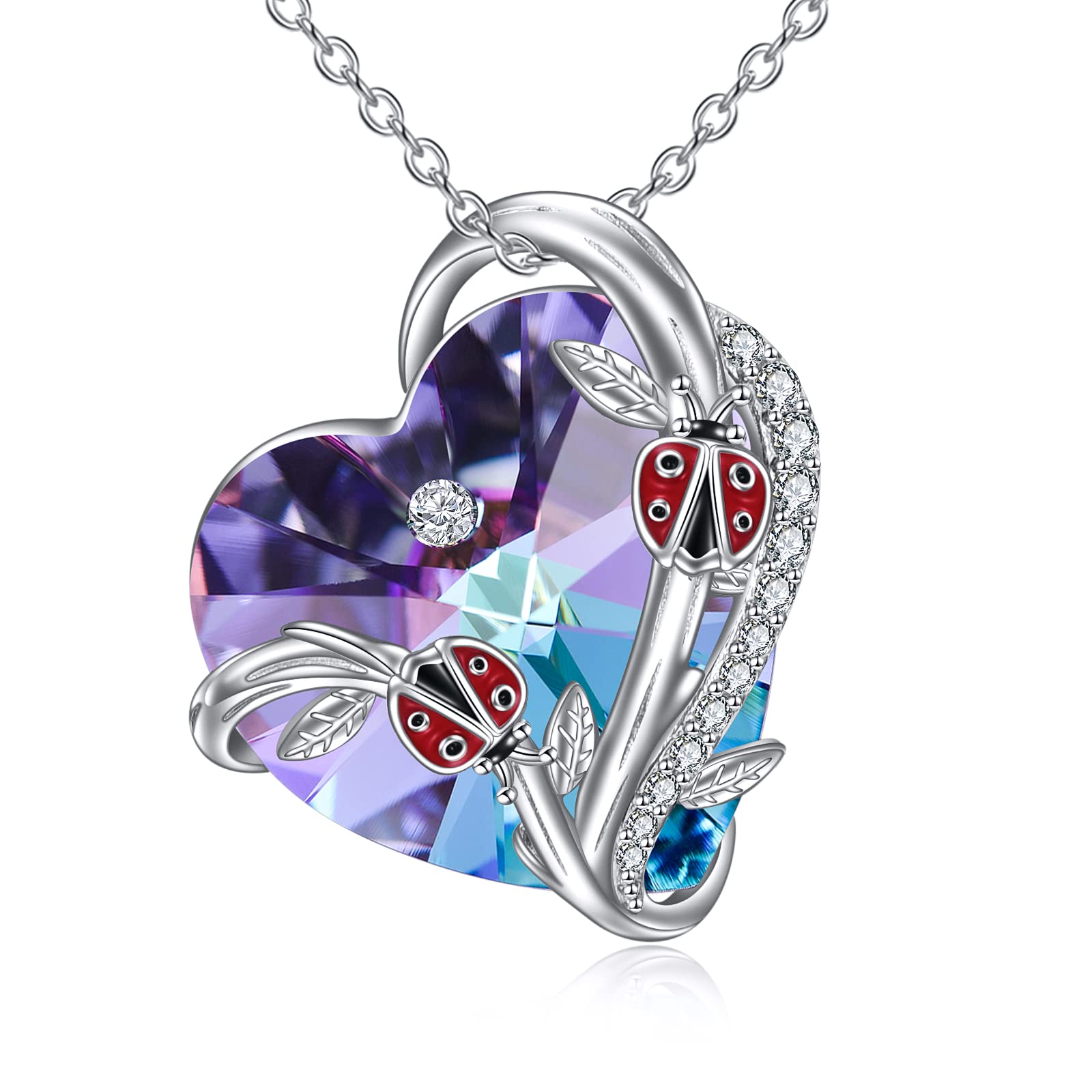 WINNICACA Ladybug Gifts Sterling Silver Ladybug Necklace for Women Crystal Ladybug Jewelry Ladybug Pendant for Teens Birthday