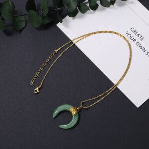 MAIBAOTA Crescent Moon Necklace for Women Gold Plated Moon Pendant Jewelry Spiritual Witchy Gemstone Necklace Green Aventurine Crystal Stone Necklaces