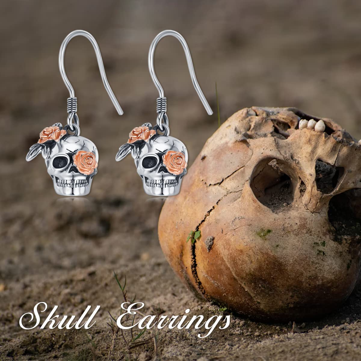 Gothic Skull Earrings 925 Sterling Silver Dangle Skull Jewelry for Women