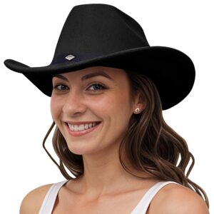 lanzom women men classic felt wide brim western cowboy hat cowgirl hat with buckle(black,medium)