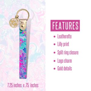 Lilly Pulitzer Durable Leatherette Strap Key Chain, Cute Wristlet Keychain Accessory with Metal Ring (Lil Earned Stripes)