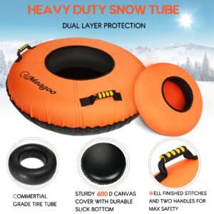 Meagoo Heavy Duty Snow Tube, Inflatable Durable 40" Snow Sled Tube with Cushion Seat, Premium Sturdy 600D Canvas Cover Sledding Tube with Towable Pull Ring and Reinforced Handles