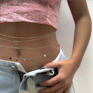 Jerany Silver Layered Sequins Waist Chain Dress Belly Body Chain Body Jewelry Belt Nightclub for Women 4PCS (3-3361-Silver)