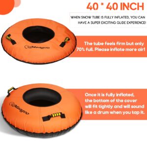 Meagoo Heavy Duty Snow Tube, Inflatable Durable 40" Snow Sled Tube with Cushion Seat, Premium Sturdy 600D Canvas Cover Sledding Tube with Towable Pull Ring and Reinforced Handles