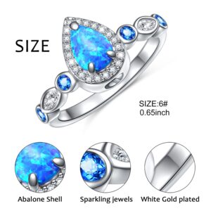 925 Sterling Silver Teardrop Urn Rings Hold Loved Ones Ashes, Blue Opal Cremation Keepsake Urn Ring Memorial Jewelry Gift for Ashes for Women