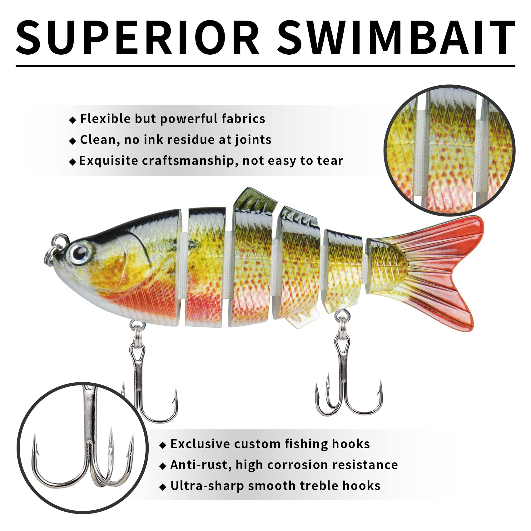 TRUSCEND Fishing Lures for Bass Trout Swimbaits for Bass Fishing Segmented Multi Jointed Swim Baits Slow Sinking Swimming Lures for Freshwater Saltwater Fishing Gear Lure Kit Fishing Gifts Plugs