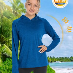 TACVASEN Fishing Shirts for Women Long Sleeve Hoodie Sun Protection Shirts Summer Hiking SPF Shirt Lightweight Stretch Top Blue