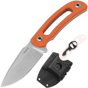 ruike survival hunting edc fixed blade knife with sheath,small lightweight,14c28n full-tang, bushcraft bowietactical camping gear for men,defense top horizontal stainless steel,carry kydex blet, f815