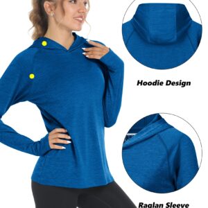 TACVASEN Fishing Shirts for Women Long Sleeve Hoodie Sun Protection Shirts Summer Hiking SPF Shirt Lightweight Stretch Top Blue