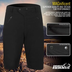 MTB Mountain Bike Shorts - The Magnificent - 4D Padded Baggy Bicycle Cycling Bike Shorts Loose-fit - 2 Zip + 2 Magnet Pockets Black