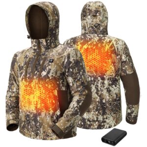 tidewe men’s heated jacket with battery pack, coral-fleece lining, waterproof 1/2 zip jacket for hunting (veil avayde camo, size m)