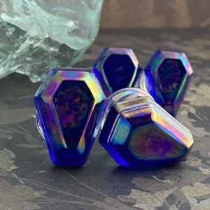 Pair of Glass Plugs with Iridescent Blue Coffin Fronts (PG-573) (2g (6mm))