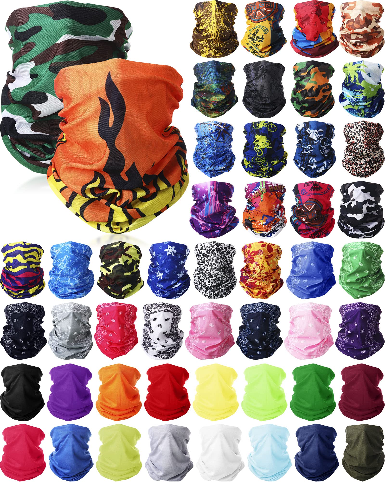 JaGely 50 Pieces Neck Gaiter Sports Neck Head Wrap Headband Scarf Face Bandana Hair Wrap Neck Tube Balaclava for Women Men, Multi Colors, about 50 cm/ 19.69 inches×25 cm/ 9.84 inches