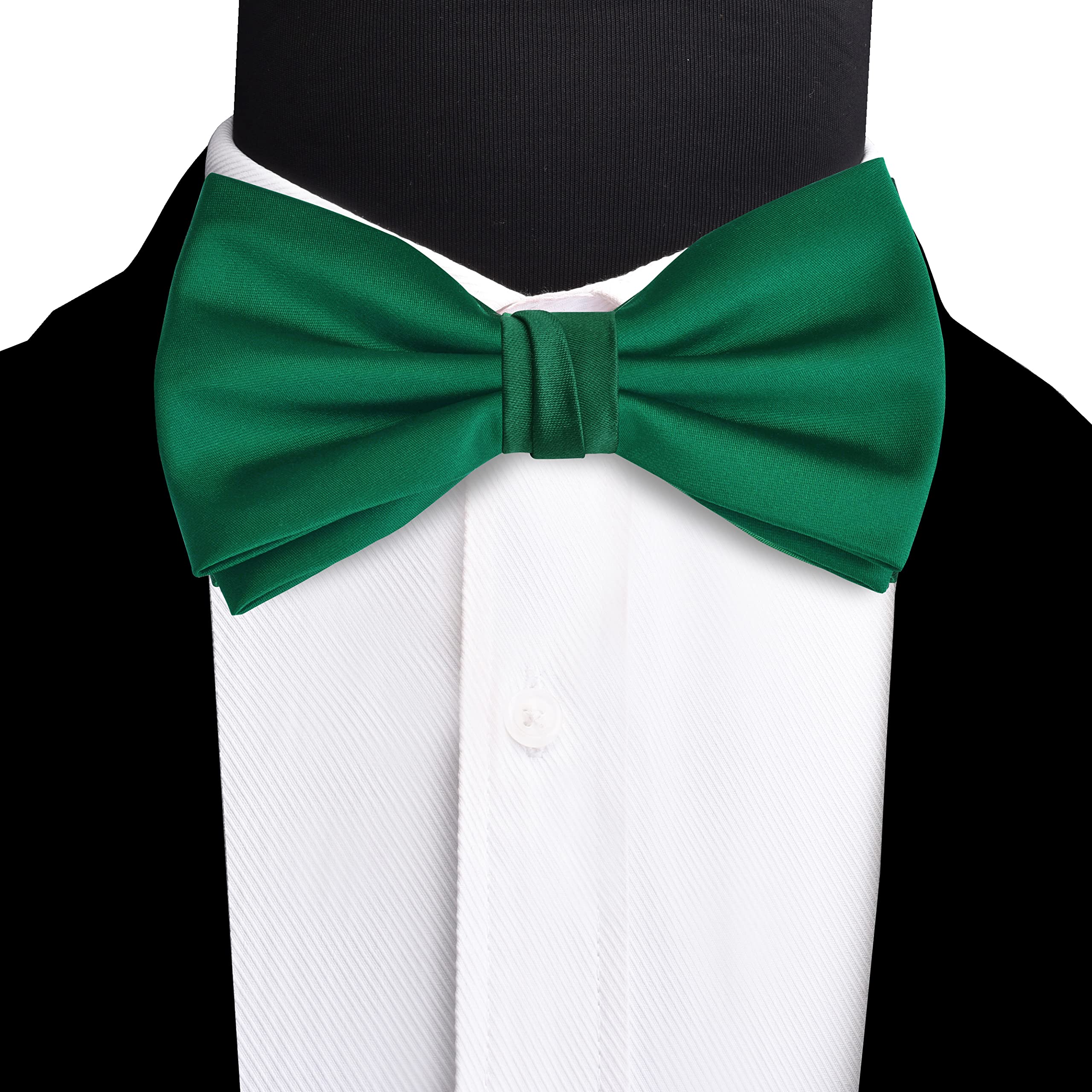 GUSLESON Mens Emerald Green Bow tie for Wedding Double Fold Pre-tied Bowtie and Pocket Square Cufflink Set Accessories for Party (0678-10)