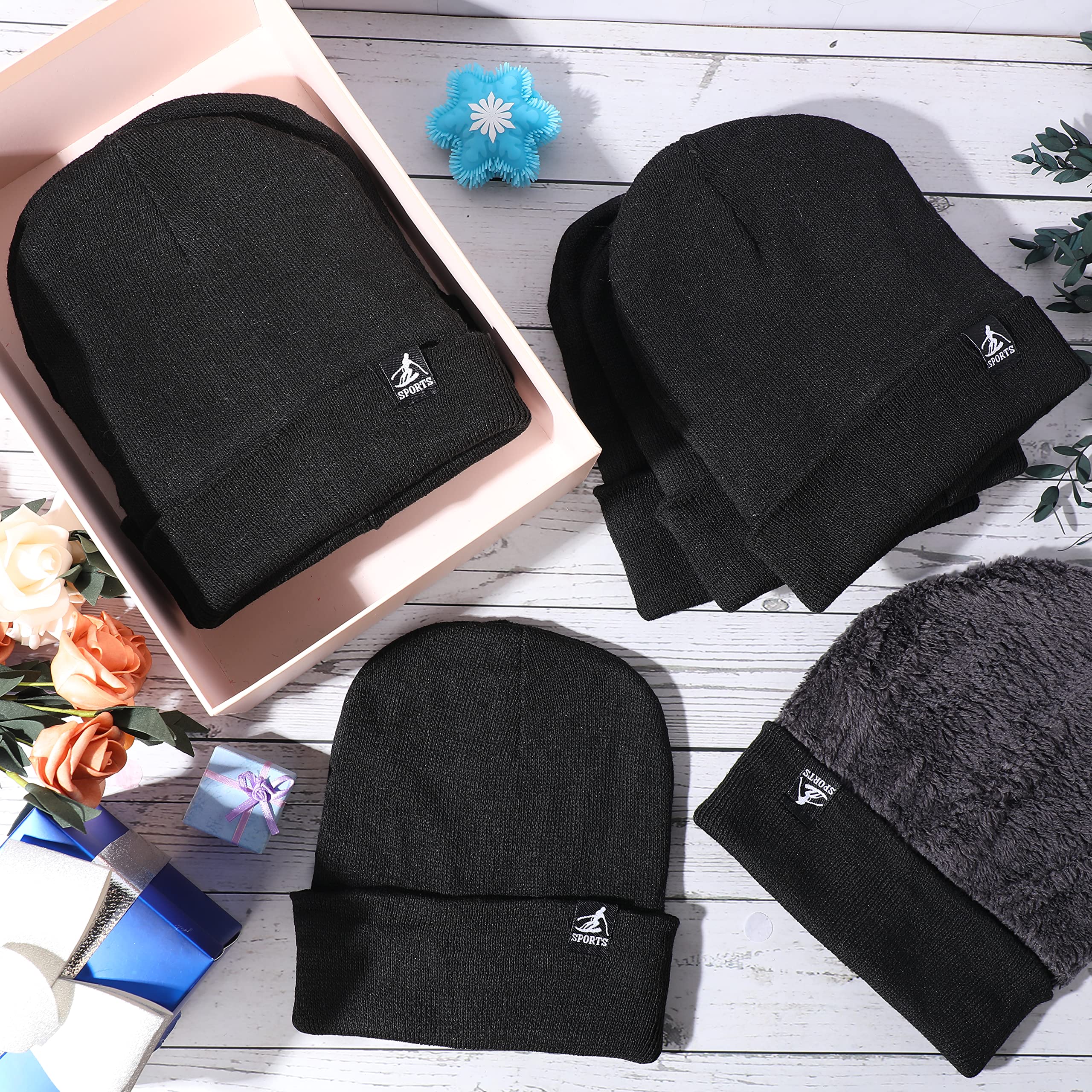 Handepo 80 Pcs Winter Beanie Hats Bulk Homeless Supplies Knitted Hat with Fleece Lining Warm for Men Women Cold Weather(Black)