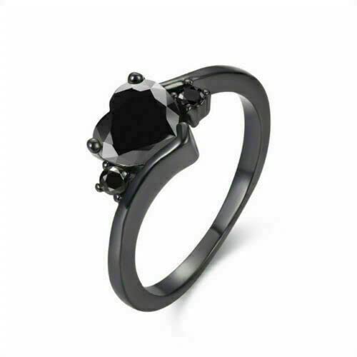 2.30Ct Heart Cut Black Simulated Diamond Created Engagement Ring 14K Black Gold Finish 925 Sterling Silver