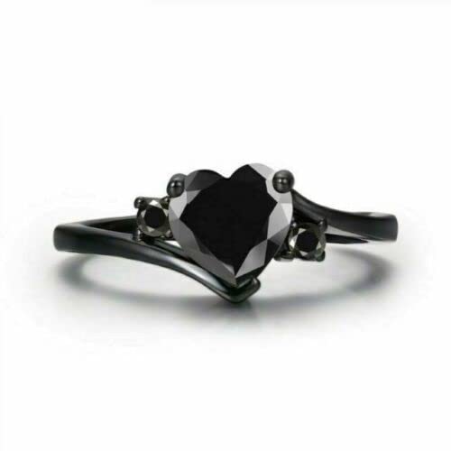 2.30Ct Heart Cut Black Simulated Diamond Created Engagement Ring 14K Black Gold Finish 925 Sterling Silver