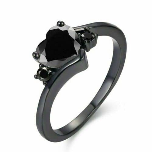 2.30Ct Heart Cut Black Simulated Diamond Created Engagement Ring 14K Black Gold Finish 925 Sterling Silver