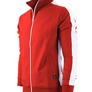 SCREENSHOT-S51707 Mens Hip Hop Premium Slim Fit Winter Fleece Lined Track Jacket - Modern Athletic Workout Sport Fitness Tops with Side Taping-Red-Large