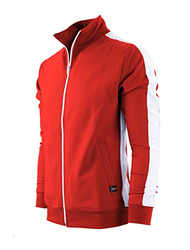 SCREENSHOT-S51707 Mens Hip Hop Premium Slim Fit Winter Fleece Lined Track Jacket - Modern Athletic Workout Sport Fitness Tops with Side Taping-Red-Large