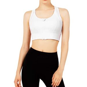 Yvette High Impact Sports Bra - Zip Front Full Coverage Sports Bras for Plus Size Women White