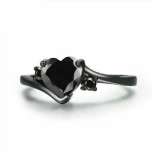 2.30Ct Heart Cut Black Simulated Diamond Created Engagement Ring 14K Black Gold Finish 925 Sterling Silver