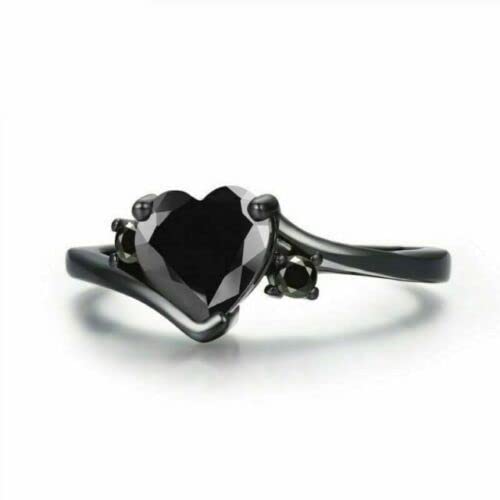 2.30Ct Heart Cut Black Simulated Diamond Created Engagement Ring 14K Black Gold Finish 925 Sterling Silver