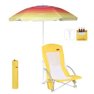 nice c beach chair, beach chairs for adults with umbrella and cooler, high back, cup holder & carry bag & heavy duty compact outdoor, camping (one yellow)