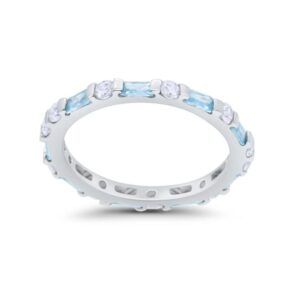 ANAKHA 925 Sterling Silver Baguette Shape Natural Sky Blue Topaz Gemstone Eternity Band Silver Ring For Women Size Us-9