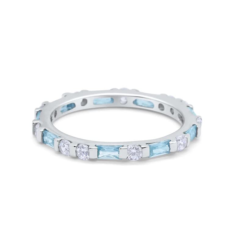 ANAKHA 925 Sterling Silver Baguette Shape Natural Sky Blue Topaz Gemstone Eternity Band Silver Ring For Women Size Us-9