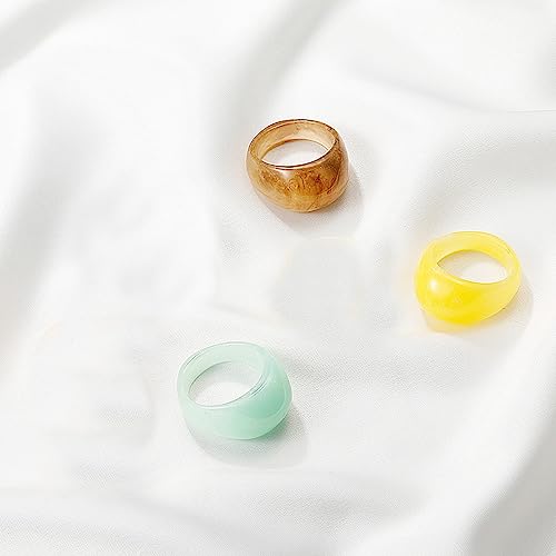 MOKAVIKY 25 Acrylic Resin Chunky Rings Set for Women Cute Rings (Brown Set)