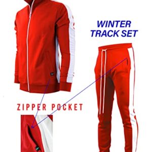 SCREENSHOT-S51707 Mens Hip Hop Premium Slim Fit Winter Fleece Lined Track Jacket - Modern Athletic Workout Sport Fitness Tops with Side Taping-Red-Large