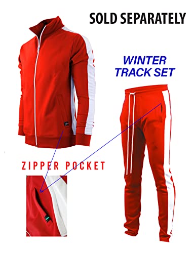 SCREENSHOT-S51707 Mens Hip Hop Premium Slim Fit Winter Fleece Lined Track Jacket - Modern Athletic Workout Sport Fitness Tops with Side Taping-Red-Large