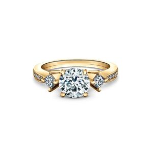 1 Carat Moissanite Engagement Ring for Women 18k Yellow Gold, Round Brilliant Pavé Side Stone Wedding Ring for Her Free Engraved