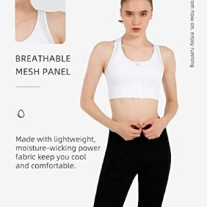 Yvette High Impact Sports Bra - Zip Front Full Coverage Sports Bras for Plus Size Women White