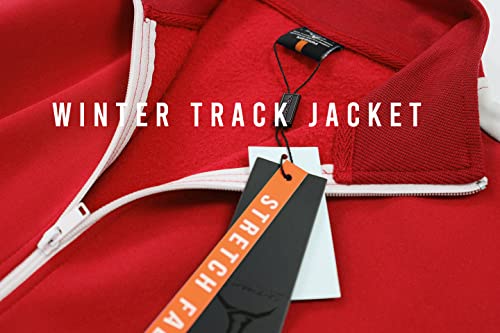 SCREENSHOT-S51707 Mens Hip Hop Premium Slim Fit Winter Fleece Lined Track Jacket - Modern Athletic Workout Sport Fitness Tops with Side Taping-Red-Large