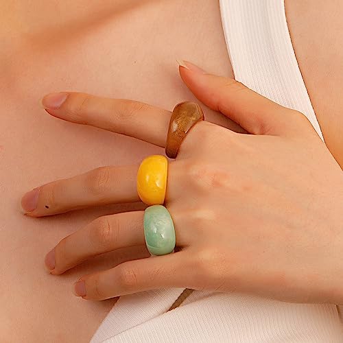 MOKAVIKY 25 Acrylic Resin Chunky Rings Set for Women Cute Rings (Brown Set)