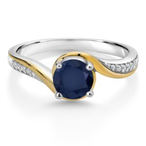 Gem Stone King 925 Sterling Silver and 10K Yellow Gold Round Blue Sapphire and White Moissanite Women Engagement Ring (1.15 Cttw, Gemstone Birthstone, Available In Size 5, 6, 7, 8, 9)