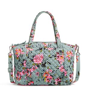 vera bradley women's cotton pleated multi-strap shoulder satchel purse, rosy outlook - recycled cotton, one size